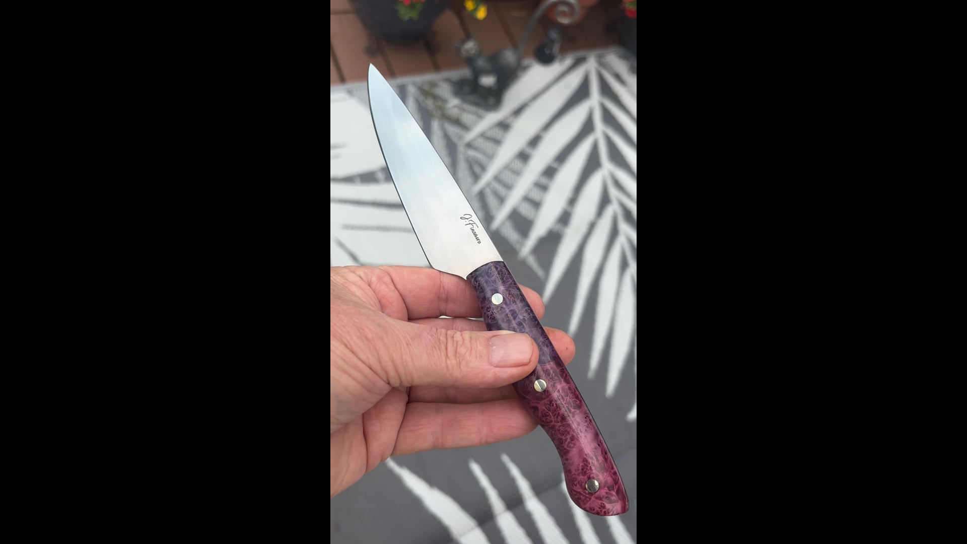 Kitchen Utility Knife with Stabilized, Double Dyed Elder Wood Handles