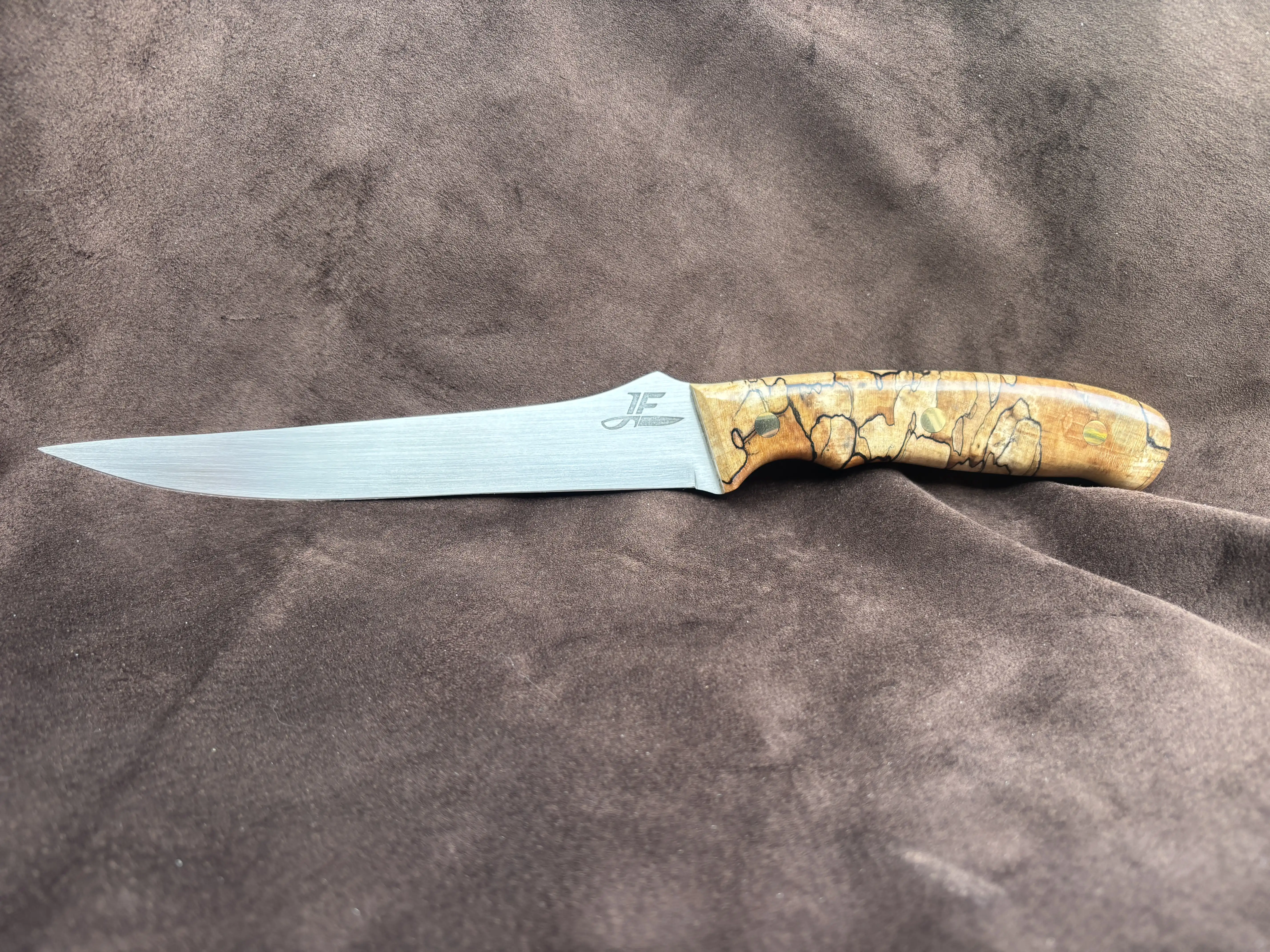 Fish filet knife with spalted maple wood handles - front view