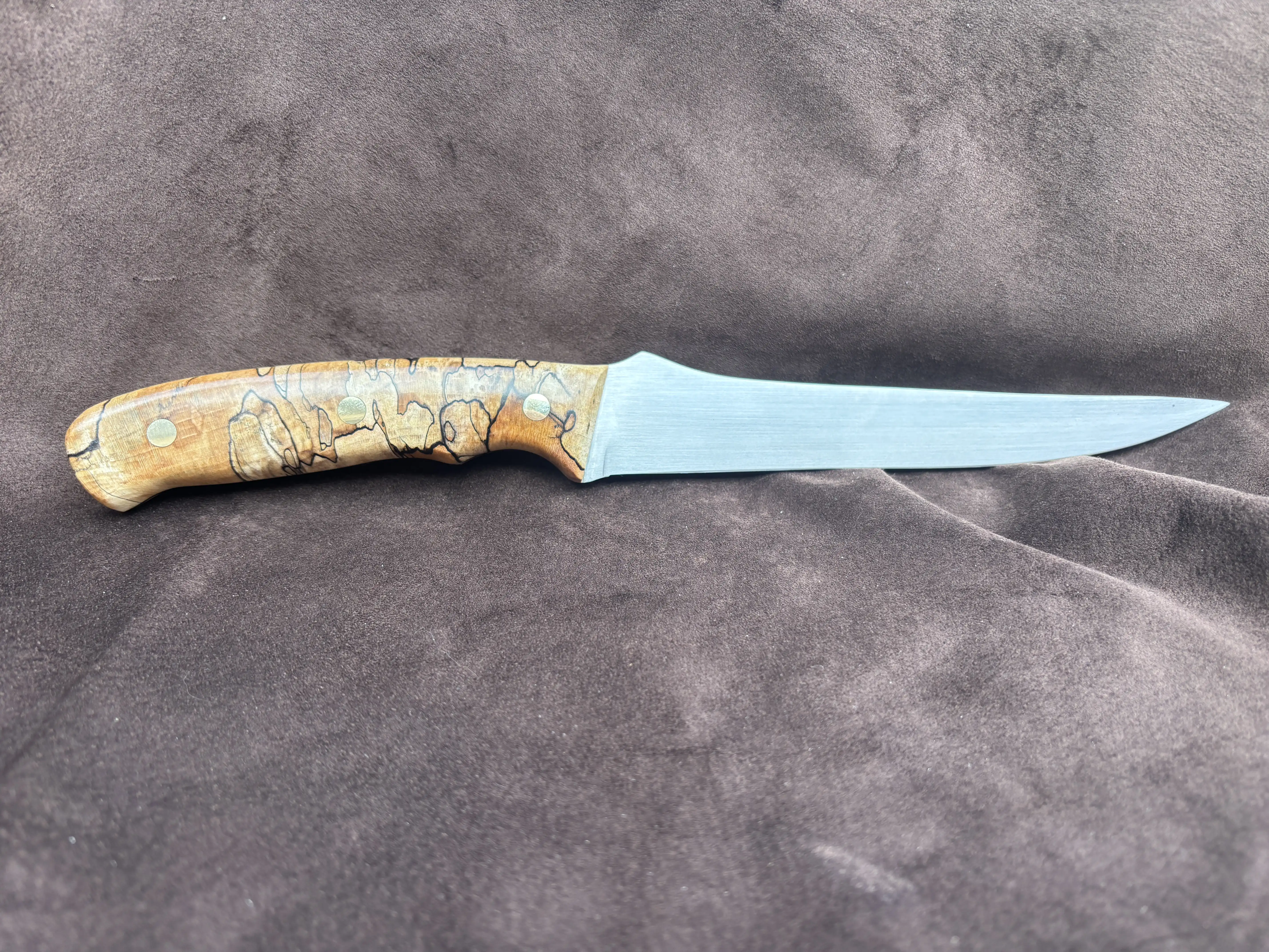 Fish filet knife with spalted maple wood handles - rear view