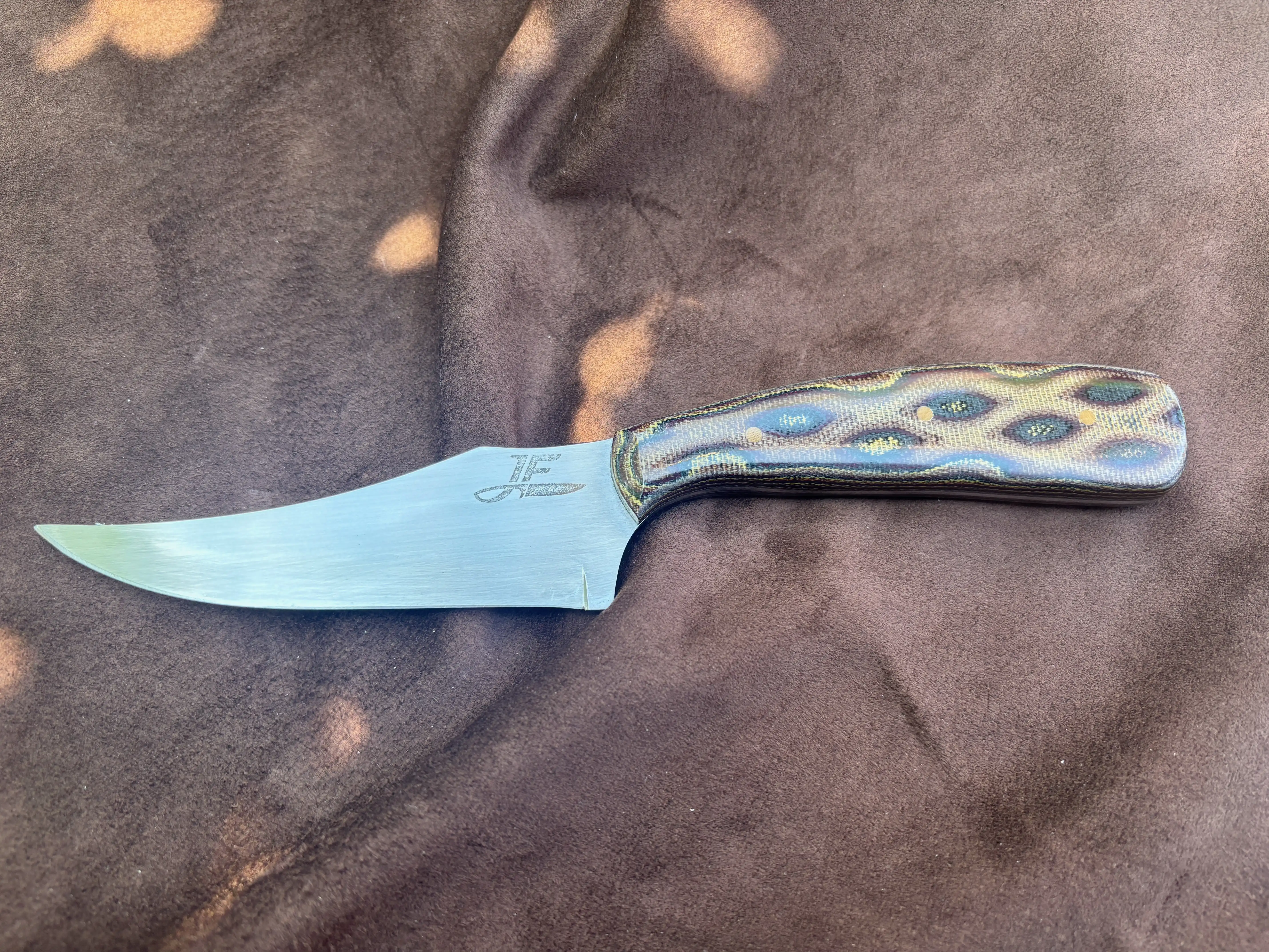 Sharpfinger Knife with Python Micarta Handles - Front View