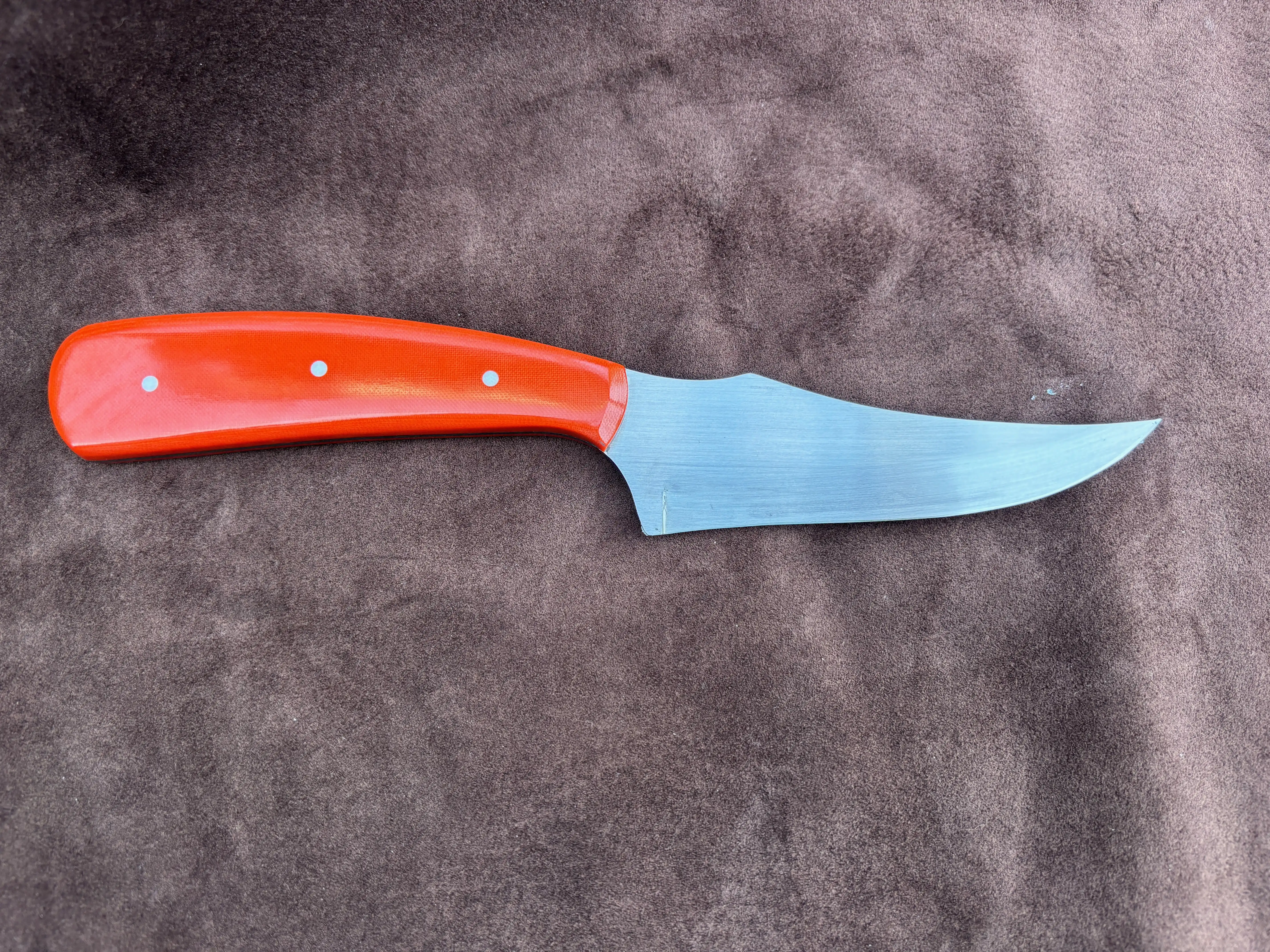 Sharpfinger Knife with Bengal Orange Micarta Handles - Rear View